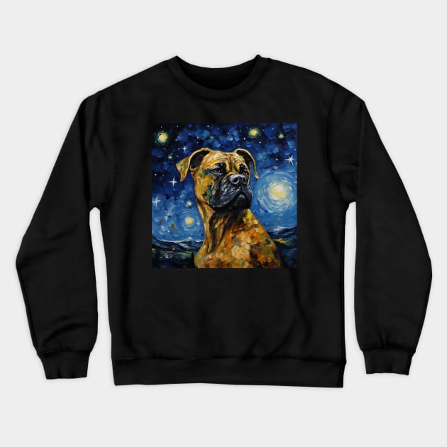 Boxer Dog Painted in Starry Night style Crewneck Sweatshirt by NatashaCuteShop